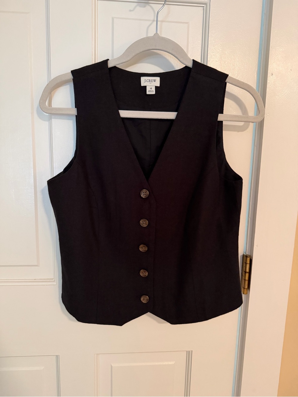 J. Crew Black Sleeveless Button-Front Vest
